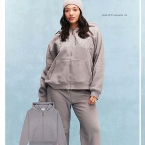 Parke Monochrome Varsity Zip Up Hoodie Stone